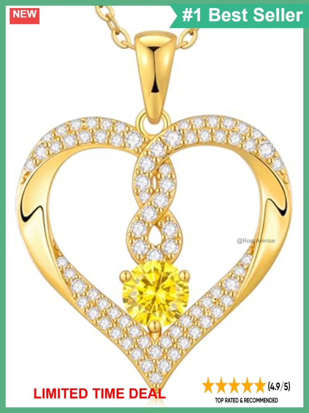 S925 Sterling Silver 18K Gold Plated Infinity Heart Birthstone Necklace